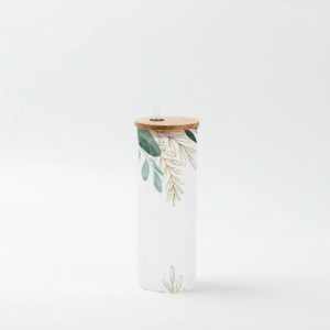 Glass Skinny Tumbler with Straw and Bamboo lid Frosted
