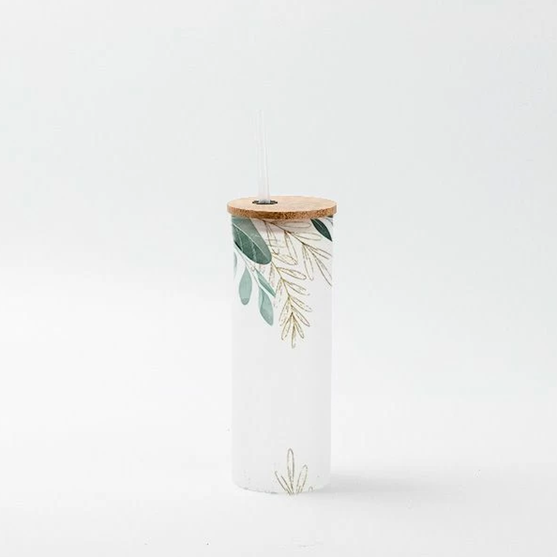 Glass Skinny Tumbler with Straw and Bamboo lid Frosted